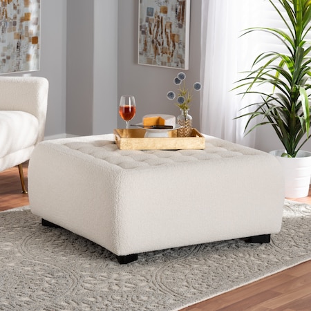 Baxton Studio Athena Modern and Contemporary Ivory Boucle Upholstered and Black Finished Wood Square Ottoman 220-12867-ZORO